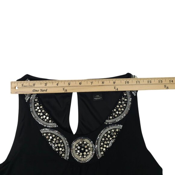 White House Black Market Beaded Neck Tank Dress XS Boho Embellished Cocktail LBD - Picture 6 of 16